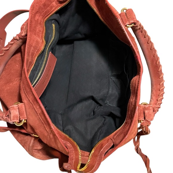 Auth Balenciaga Suede City Bag Brick brown metallic edge medium Strap RARE - Picture 4 of 13